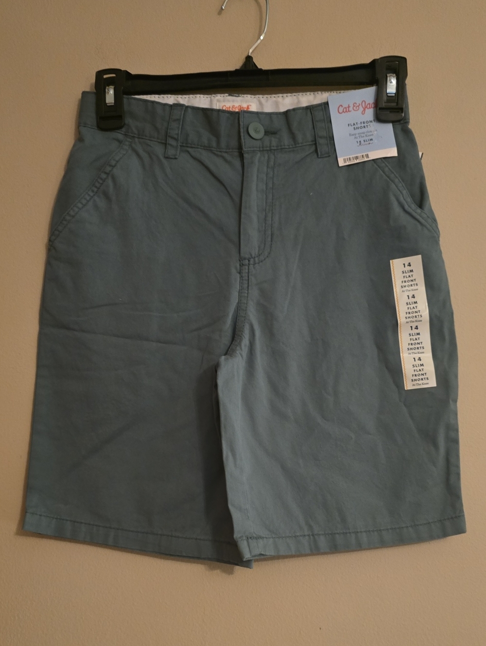 New Cat & Jack Boys 14 Slim Green Flat-Front Chino Adjustable Shorts